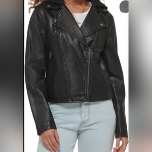 ANA Women's XSMALL  imitation Leather Lightweight Motorcycle Jacket Black NWT